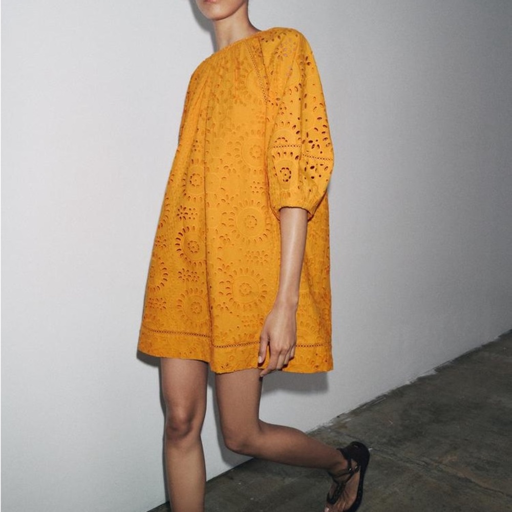 ZARA Orange eyelet mini dress